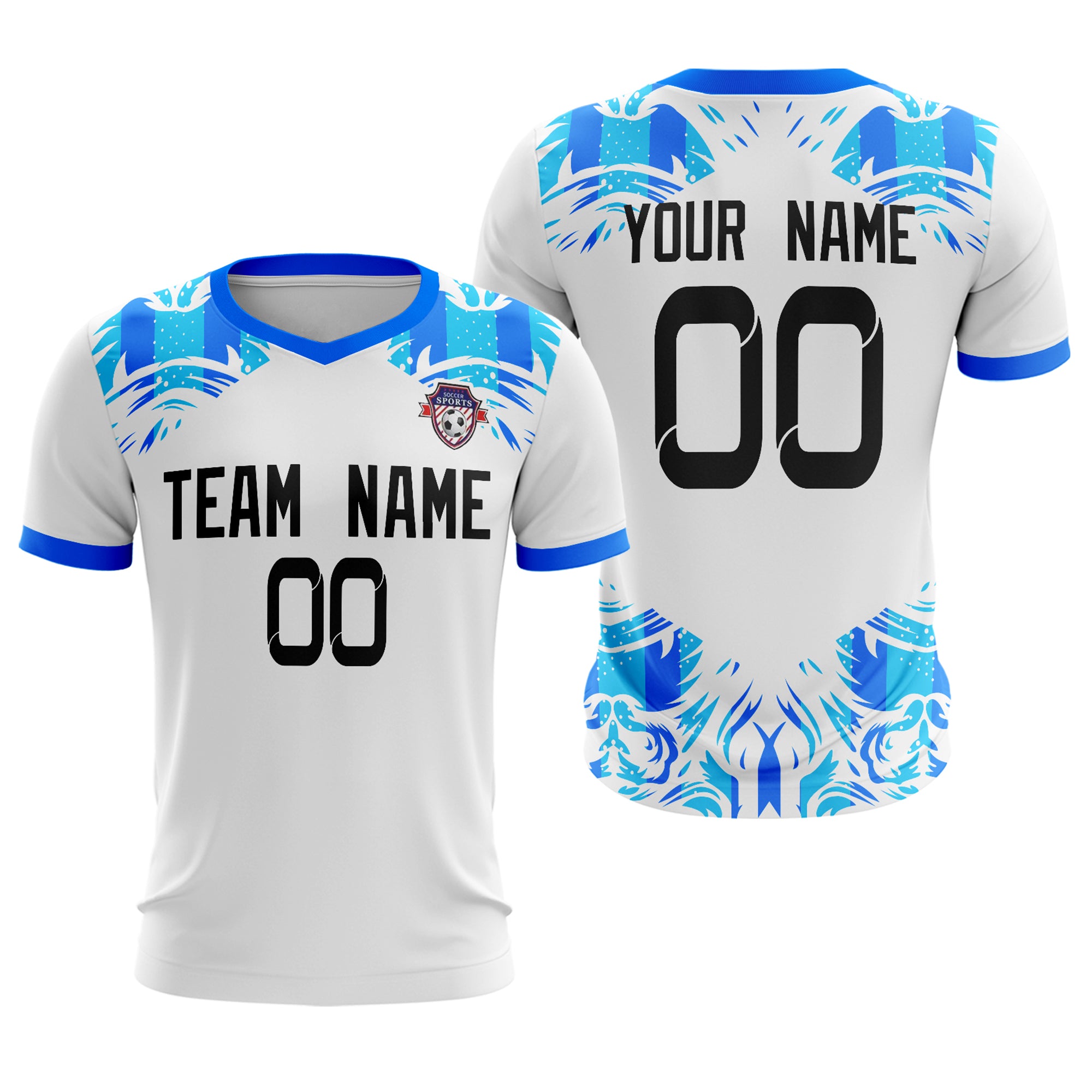 Custom White Blue Sport Soccer Tops Jersey