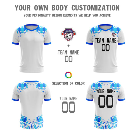 Custom White Blue Sport Soccer Tops Jersey