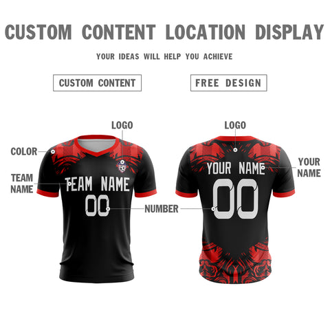 Custom Black Red White Sport Soccer Tops Jersey