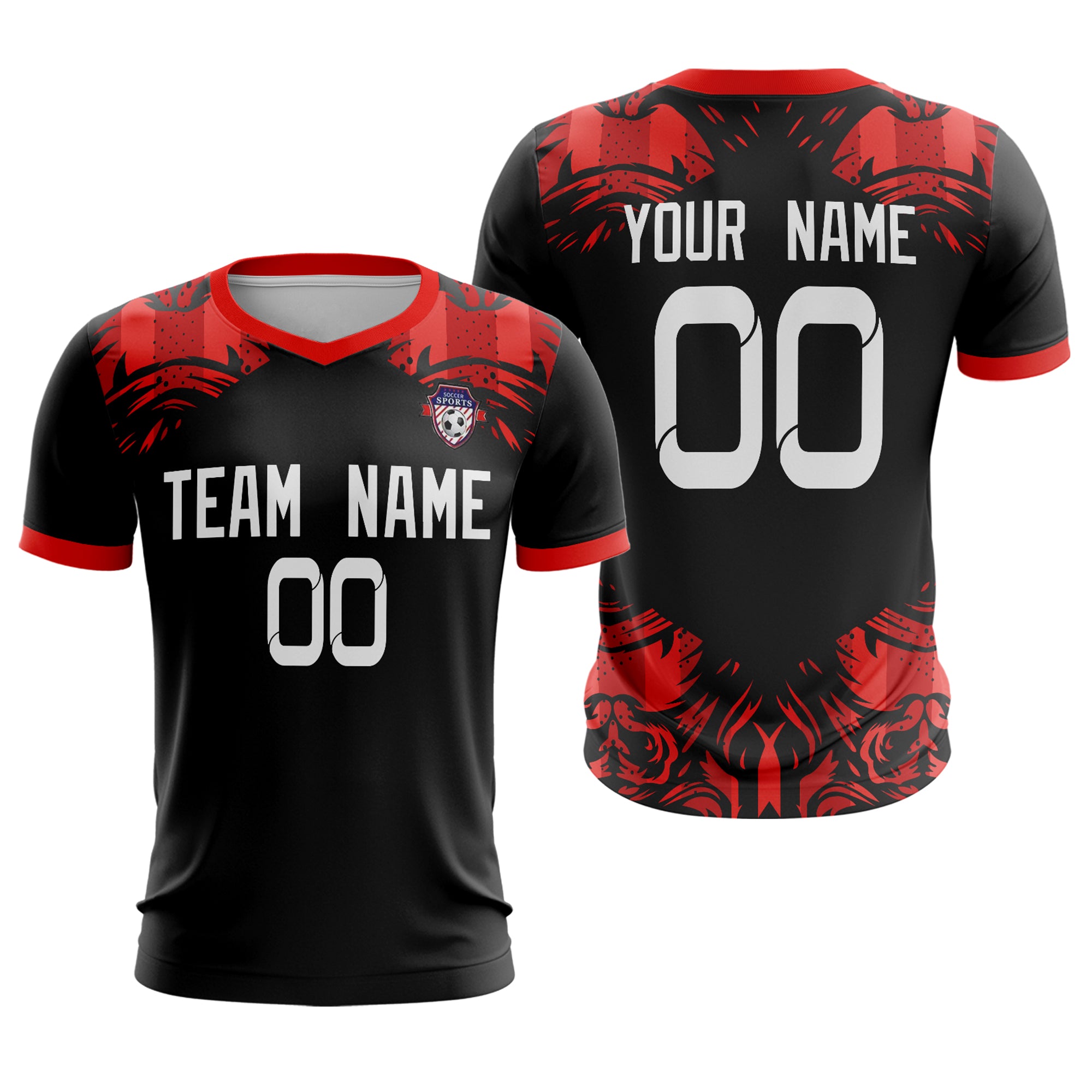 Custom Black Red White Sport Soccer Tops Jersey