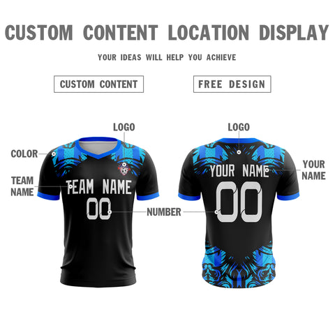 Custom Black Blue Sport Soccer Tops Jersey