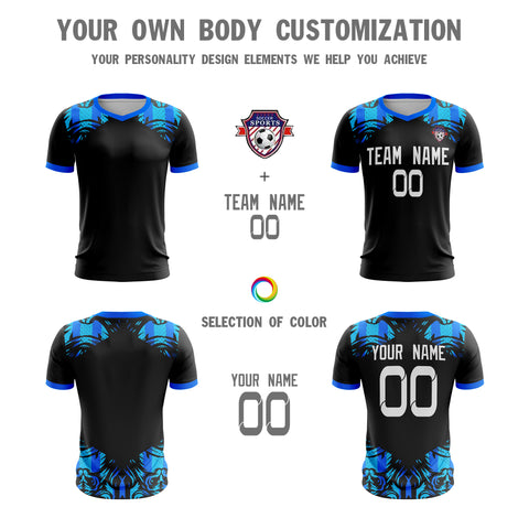 Custom Black Blue Sport Soccer Tops Jersey