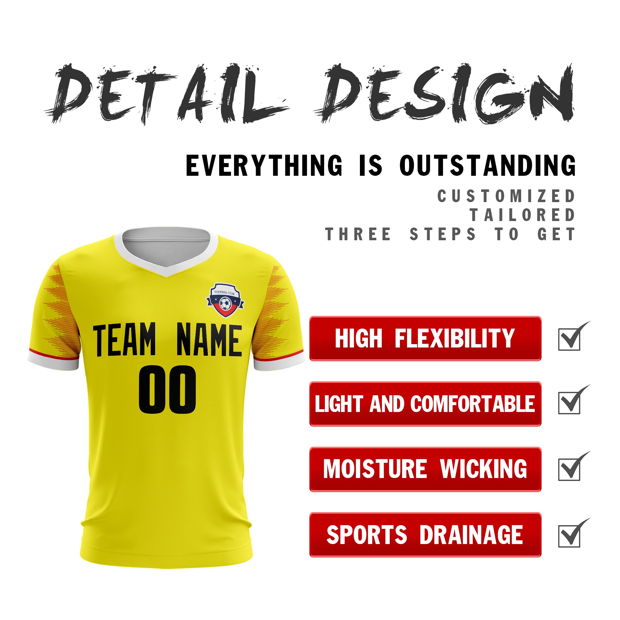 Custom Yellow Black Sport Soccer Tops Jersey