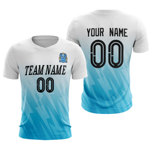 Custom White Blue Sport Soccer Tops Jersey