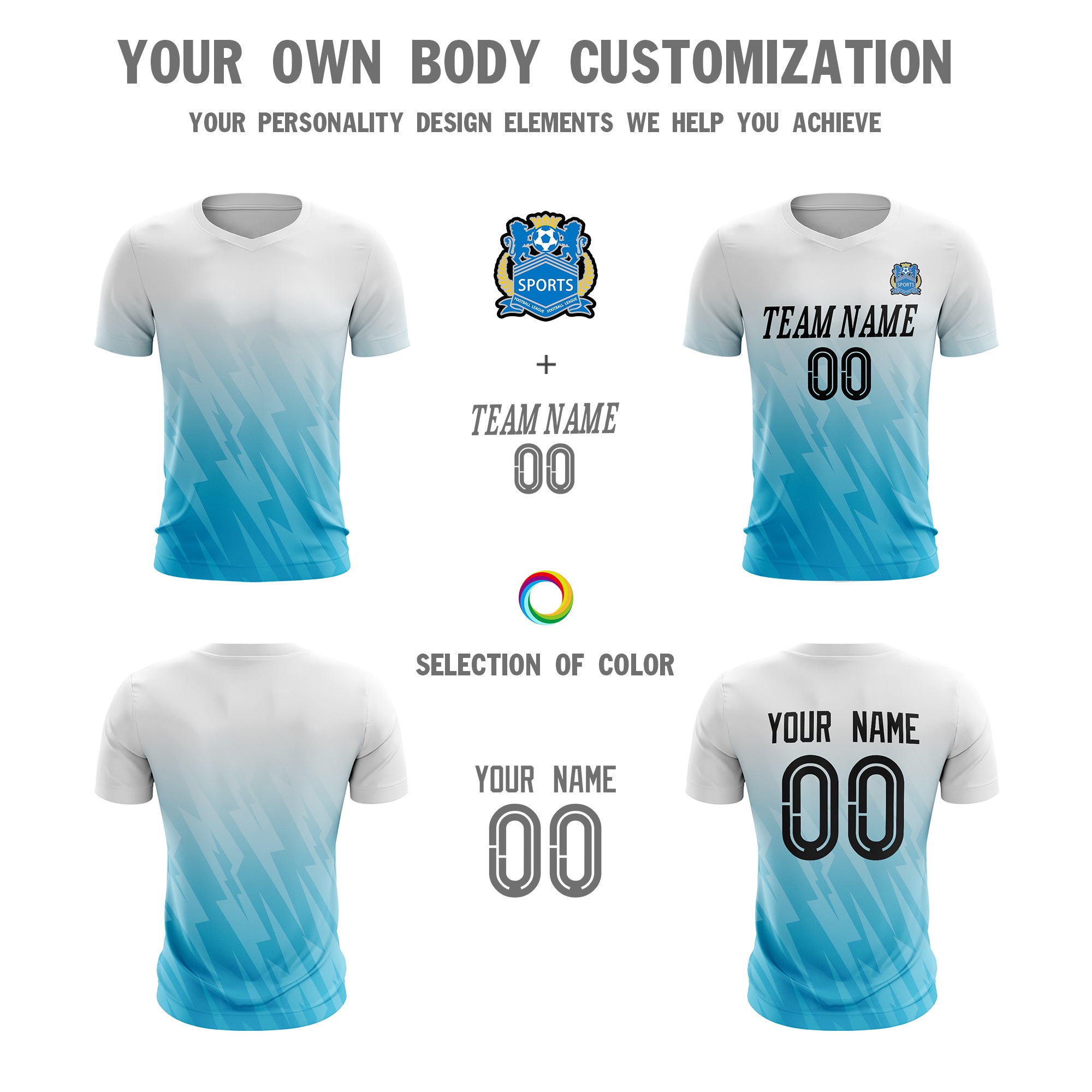 Custom White Blue Sport Soccer Tops Jersey