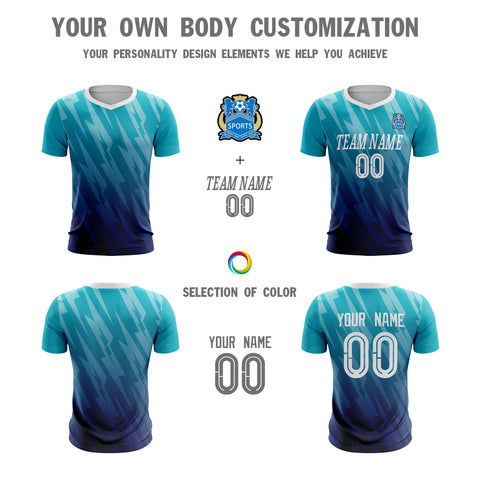 Custom Light Blue Navy Sport Soccer Tops Jersey