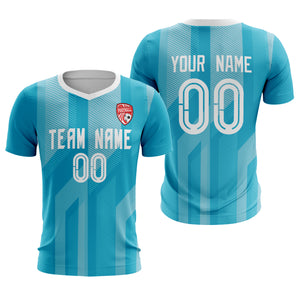 Custom Light Blue White Sport Soccer Tops Jersey