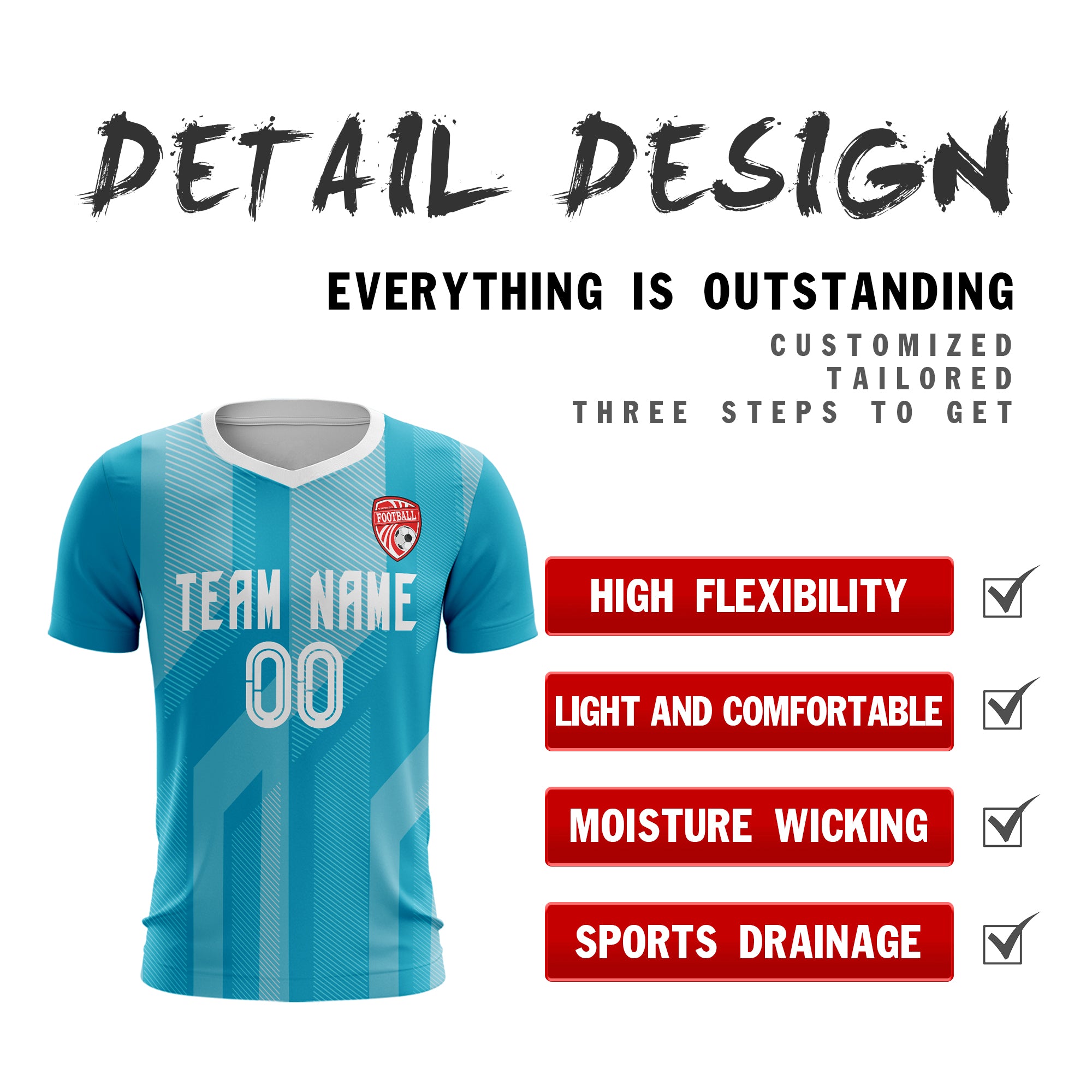 Custom Light Blue White Sport Soccer Tops Jersey