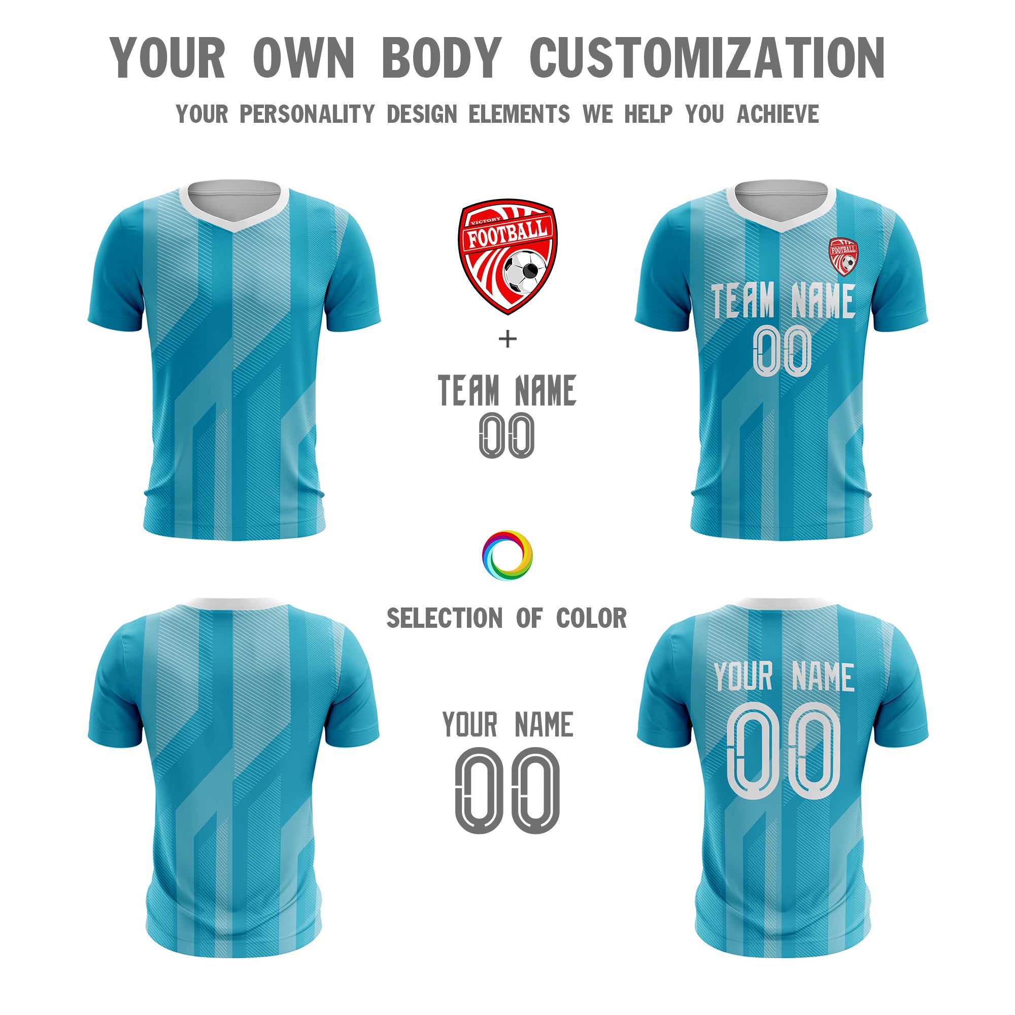 Custom Light Blue White Sport Soccer Tops Jersey