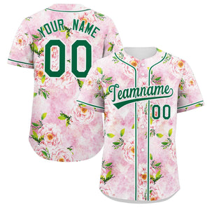 Maillot de Baseball personnalisé rose Kelly vert-blanc, motif Graffiti, fleur authentique