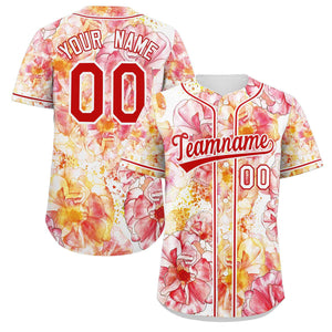 Custom Red Red-White Graffiti Pattern Authentic Flower Baseball Jersey