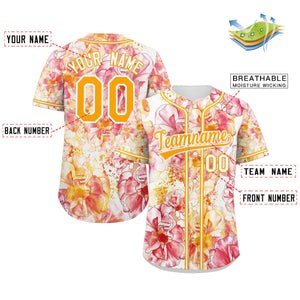 Custom Red Yellow-White Graffiti Pattern Authentic Flower Baseball Jersey