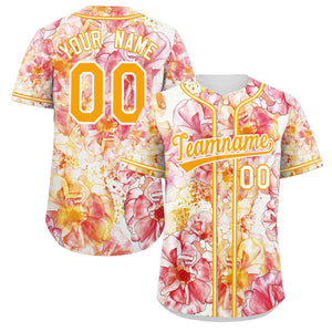 Custom Red Yellow-White Graffiti Pattern Authentic Flower Baseball Jersey