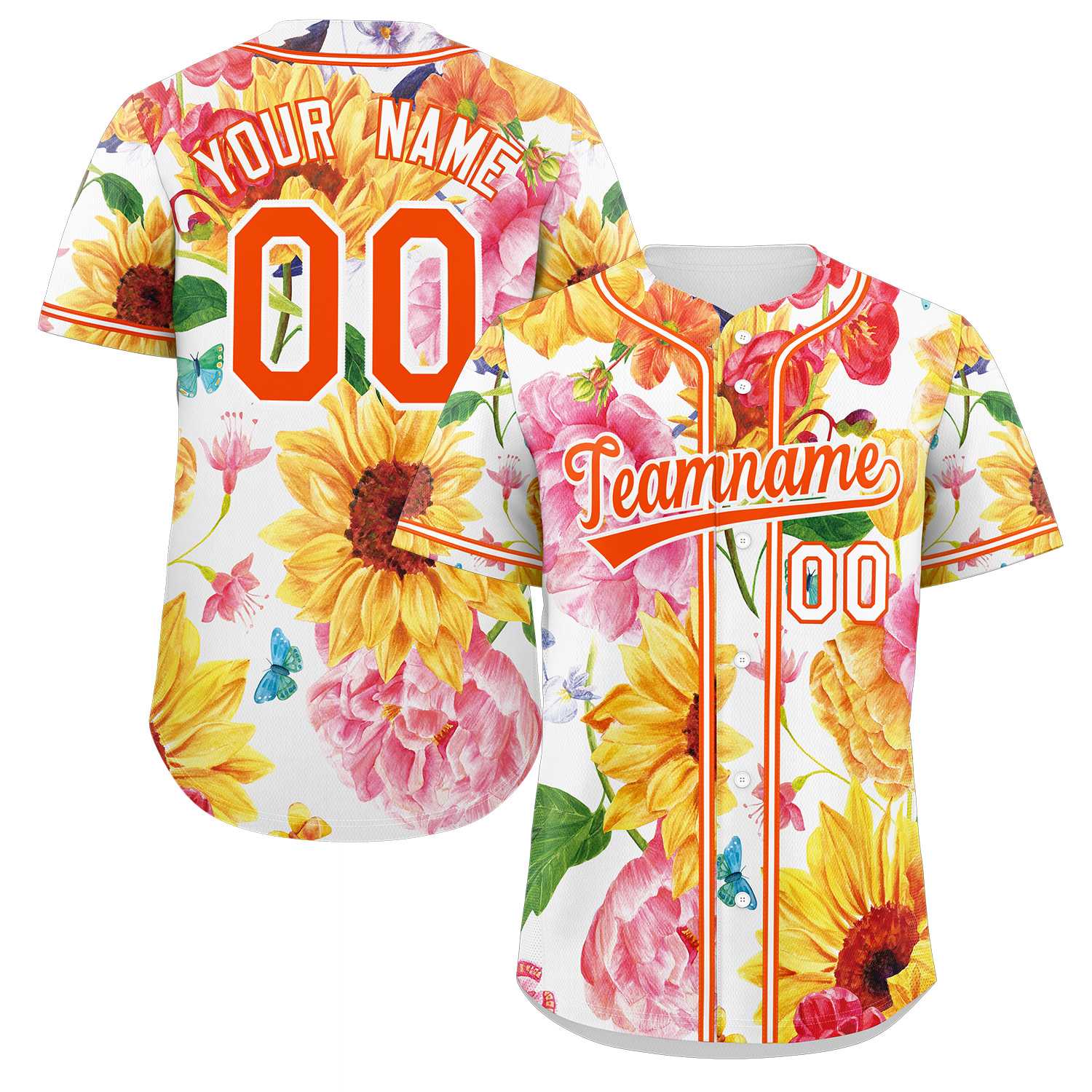 Custom Yellow Orange-White Graffiti Pattern Authentic Flower Baseball Jersey