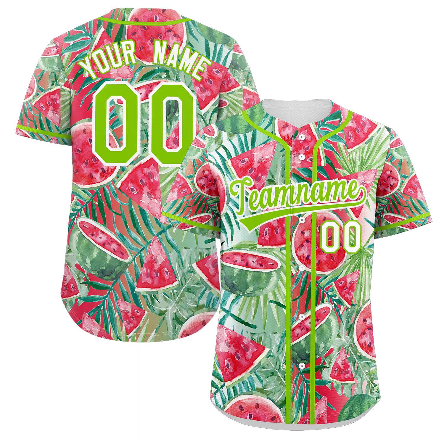 Maillot de Baseball pastèque authentique, motif Graffiti rouge néon vert-blanc personnalisé