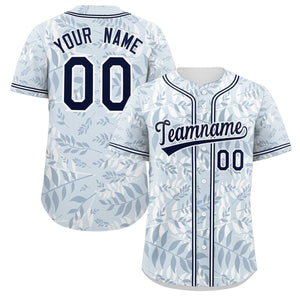 Custom Light Blue Navy-White Graffiti Pattern Authentic Palm Leaf Baseball Jersey