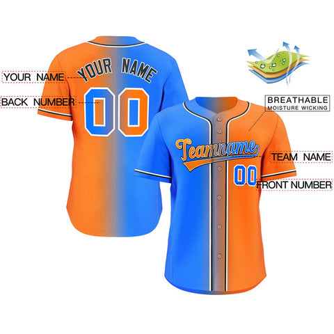 Custom Orange Powder Blue-Black Gradient Fashion Authentic Baseball Jersey