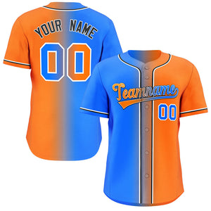 Maillot de Baseball authentique, personnalisé, poudre Orange, bleu-noir, dégradé, mode