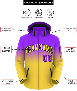 Custom Purple Yellow Gradient Fashion Outdoor Hooded Waterproof Jacket