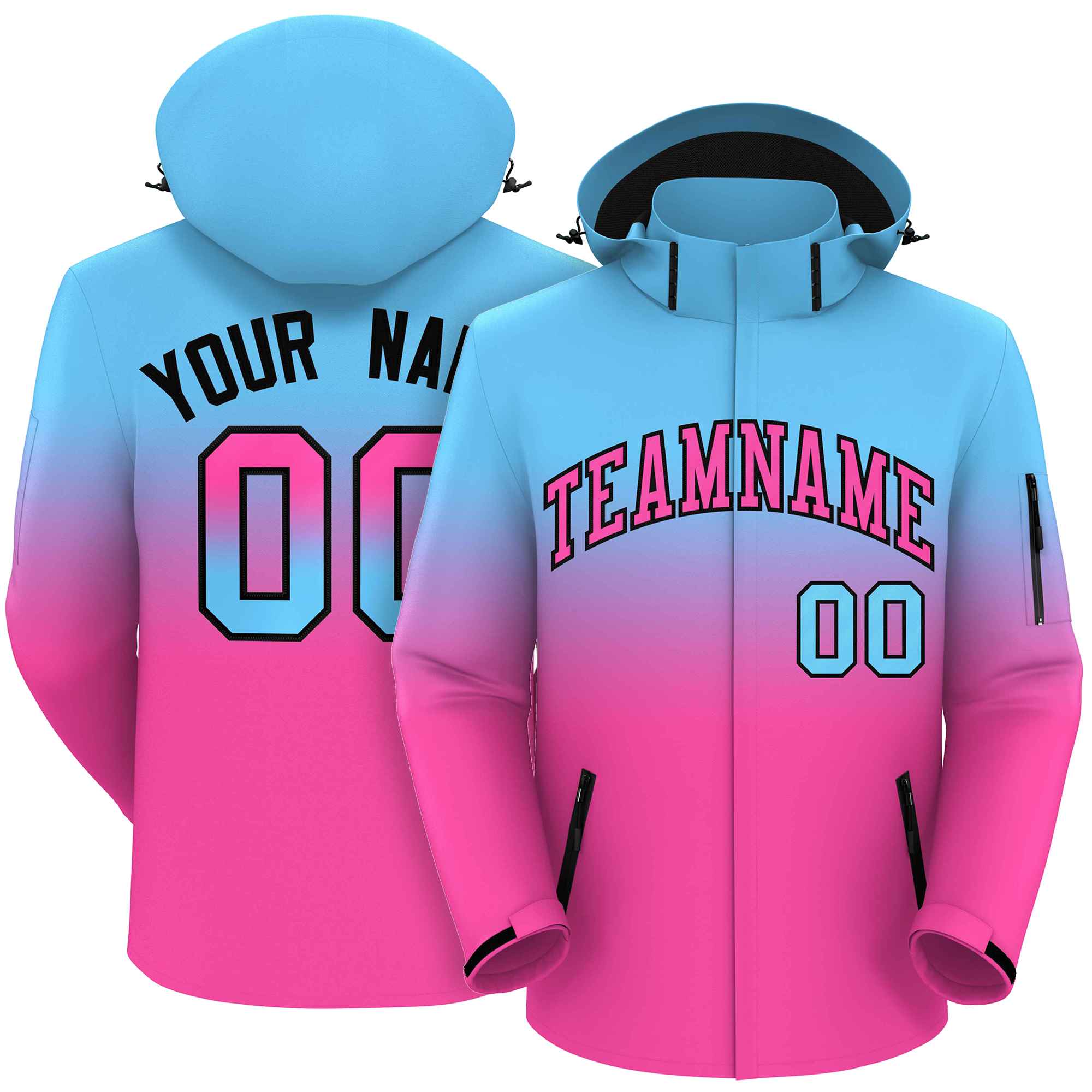 Custom Blue Pink Gradient Fashion Outdoor Hooded Waterproof Jacket