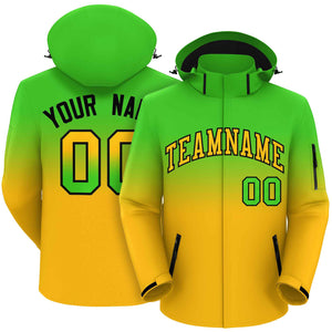 Custom Green Yellow Gradient Fashion Outdoor Hooded Waterproof Jacket