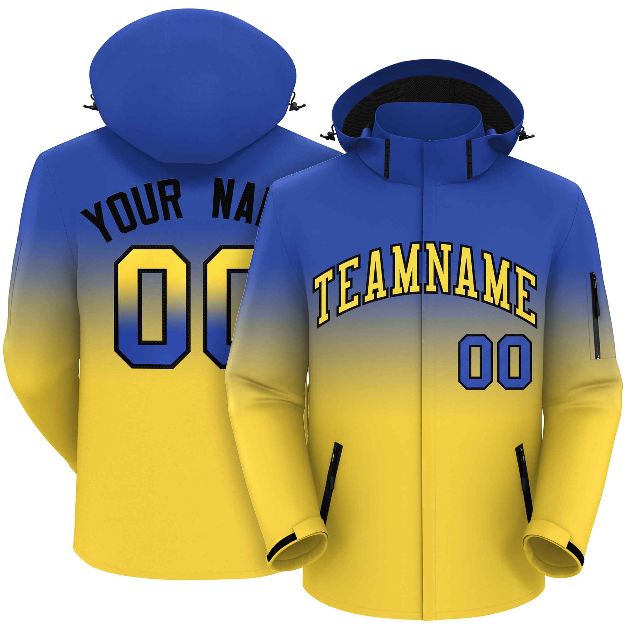 Custom Royal Yellow Gradient Fashion Outdoor Hooded Waterproof Jacket