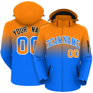 Custom Orange Blue Gradient Fashion Outdoor Hooded Waterproof Jacket