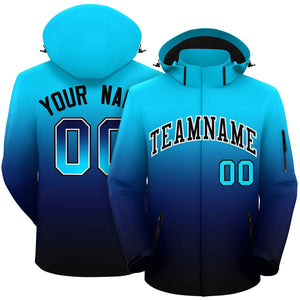 Custom Sky Blue Navy-Black Gradient Fashion Outdoor Hooded Waterproof Jacket