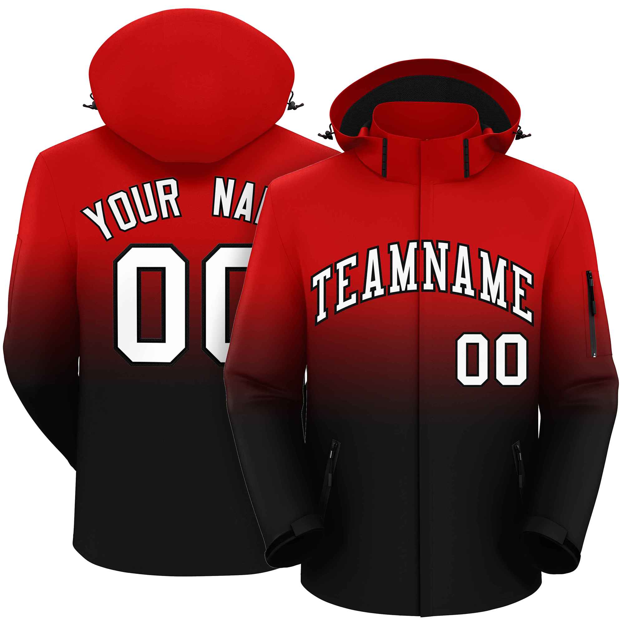 Custom Red Black Gradient Fashion Outdoor Hooded Waterproof Jacket