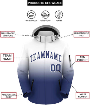 Custom White Blue Gradient Fashion Outdoor Hooded Waterproof Jacket