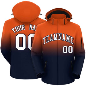 Custom Orange Navy Gradient Fashion Outdoor Hooded Waterproof Jacket