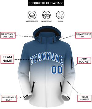 Custom Blue White Gradient Fashion Outdoor Hooded Waterproof Jacket