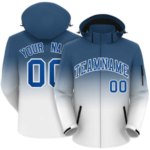 Custom Blue White Gradient Fashion Outdoor Hooded Waterproof Jacket