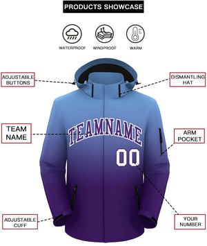 Custom Light Blue Purple Gradient Fashion Outdoor Hooded Waterproof Jacket