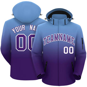 Custom Light Blue Purple Gradient Fashion Outdoor Hooded Waterproof Jacket