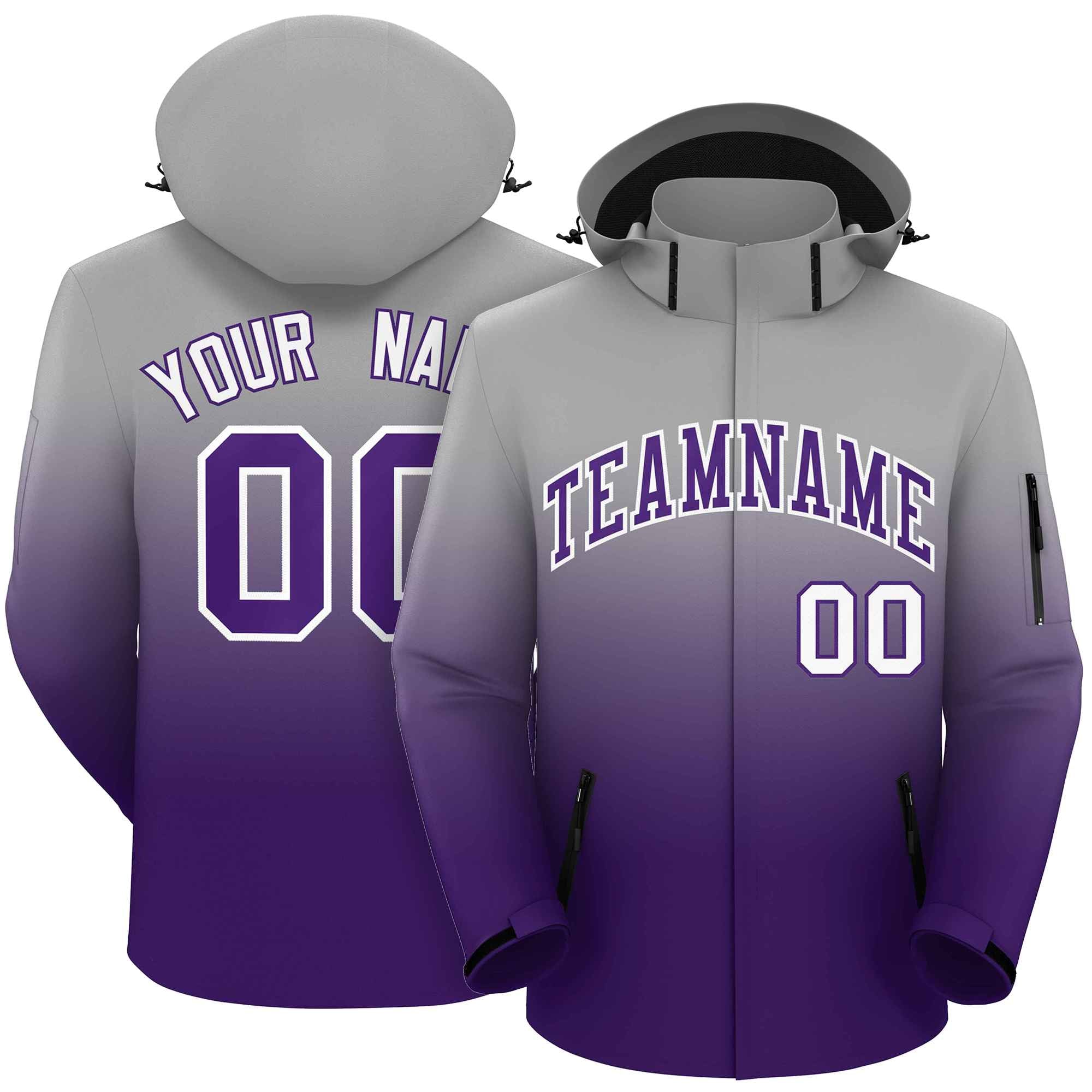 Custom Gray Purple Gradient Fashion Outdoor Hooded Waterproof Jacket