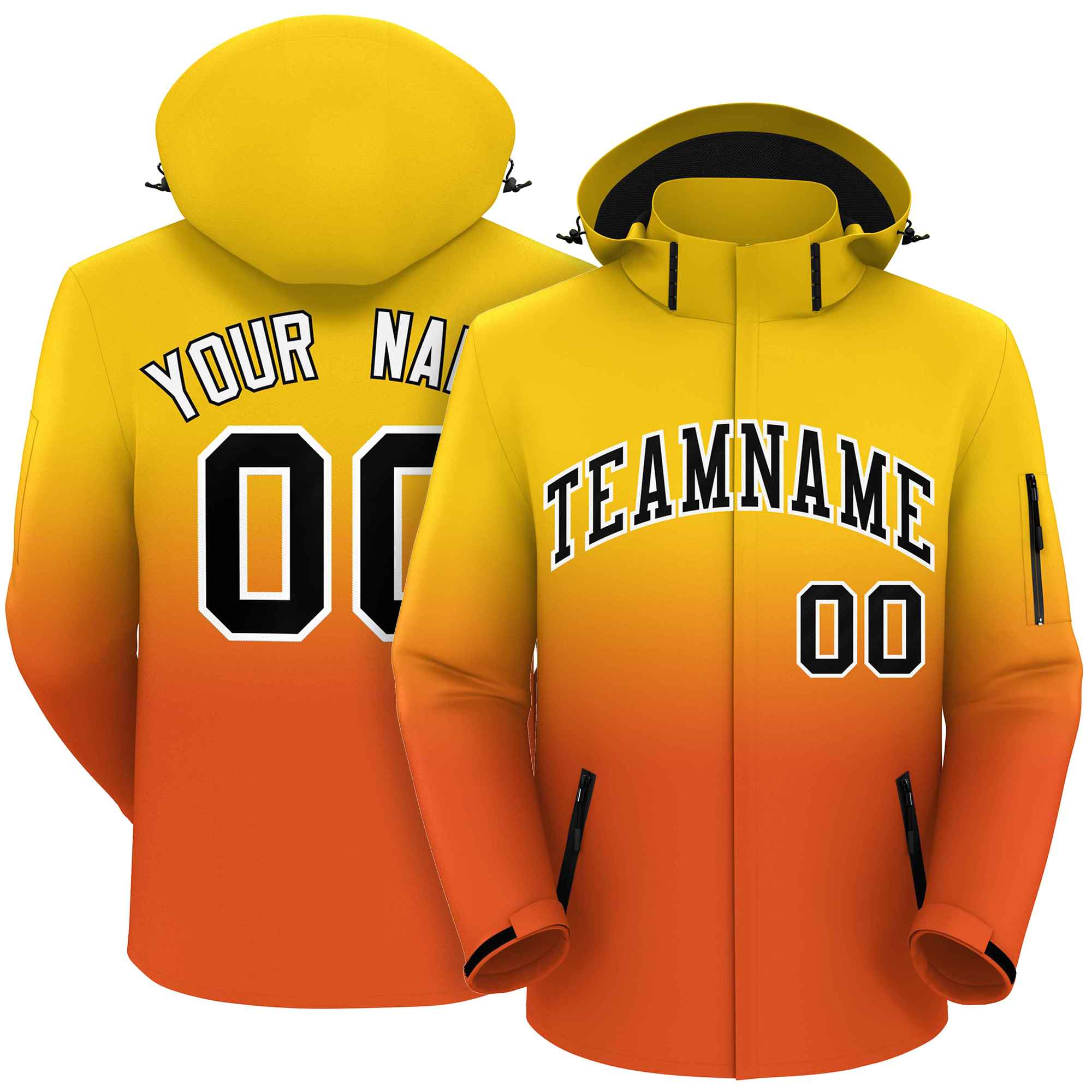 Custom Gold Orange Gradient Fashion Outdoor Hooded Waterproof Jacket