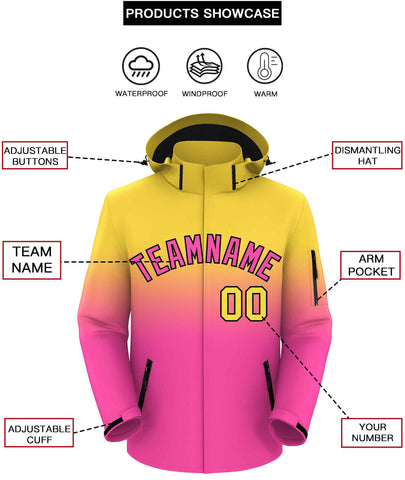 Custom Yellow Pink Gradient Fashion Outdoor Hooded Waterproof Jacket