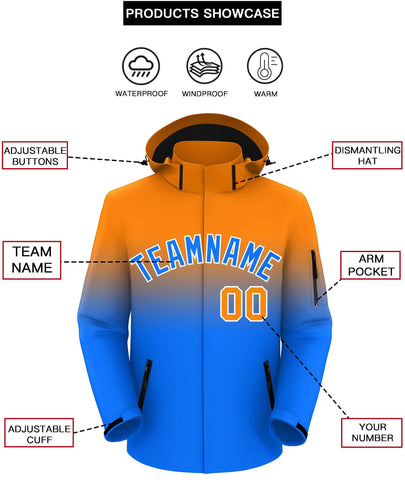 Custom Orange Blue Gradient Fashion Outdoor Hooded Waterproof Jacket