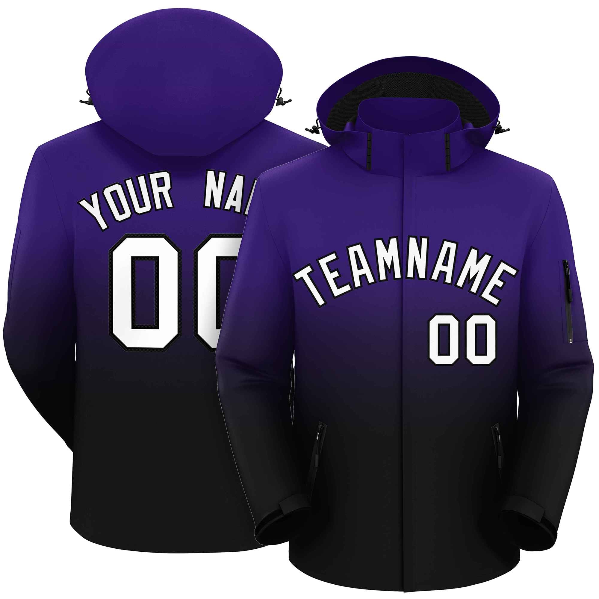 Custom Purple Black Gradient Fashion Outdoor Hooded Waterproof Jacket