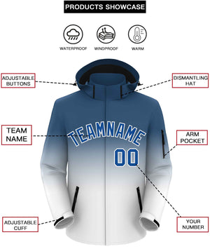 Custom Blue White Gradient Fashion Outdoor Hooded Waterproof Jacket