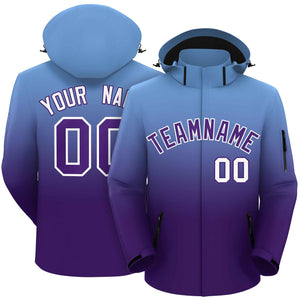 Custom Light Blue Purple Gradient Fashion Outdoor Hooded Waterproof Jacket