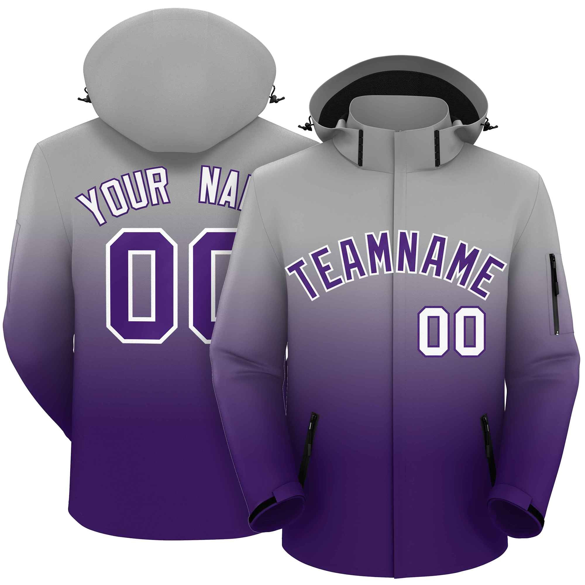 Custom Gray Purple Gradient Fashion Outdoor Hooded Waterproof Jacket