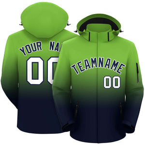 Custom Neon Green Navy Gradient Fashion Outdoor Hooded Waterproof Jacket