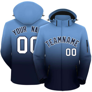 Custom Light Blue Navy Gradient Fashion Outdoor Hooded Waterproof Jacket