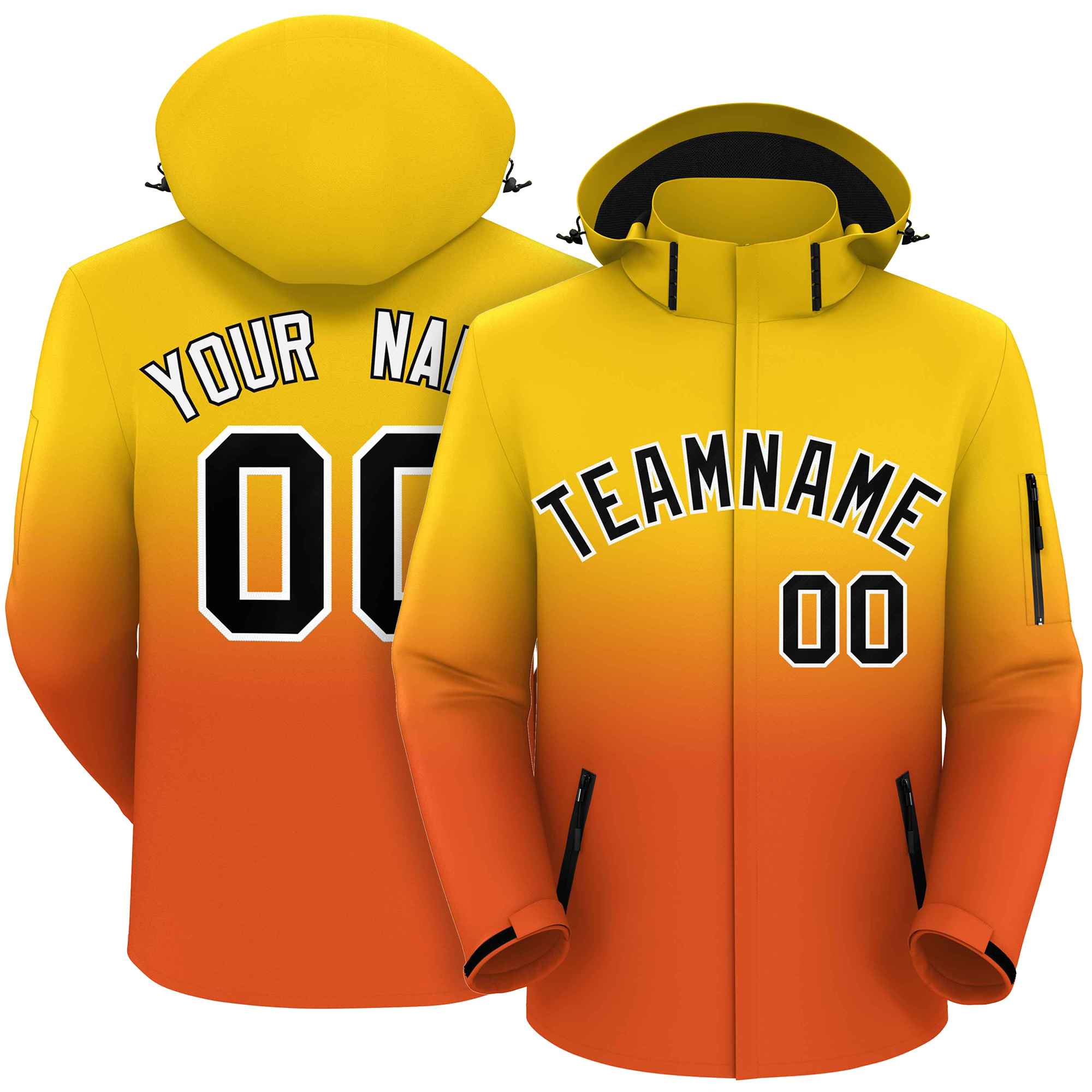 Custom Gold Orange Gradient Fashion Outdoor Hooded Waterproof Jacket