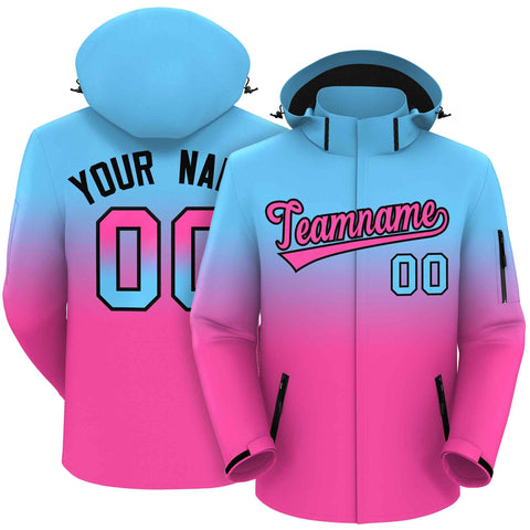 Custom Blue Pink Gradient Fashion Outdoor Hooded Waterproof Jacket