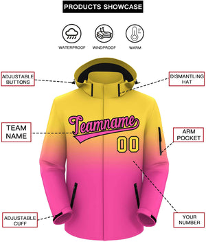 Custom Yellow Pink Gradient Fashion Outdoor Hooded Waterproof Jacket