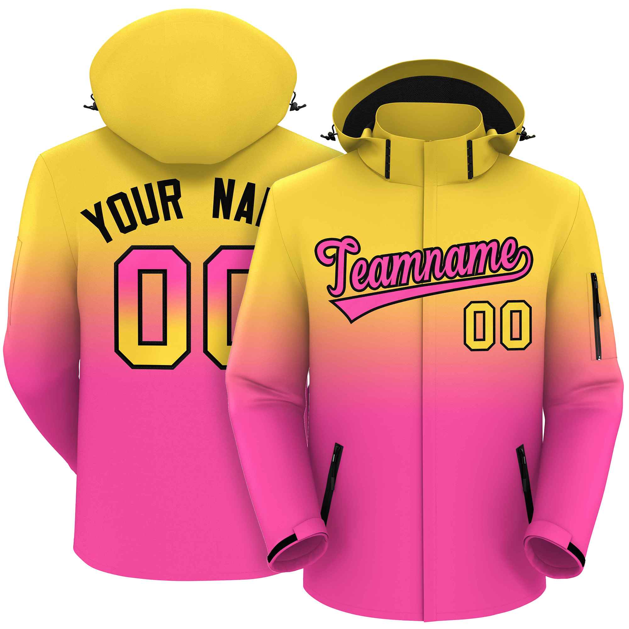 Custom Yellow Pink Gradient Fashion Outdoor Hooded Waterproof Jacket