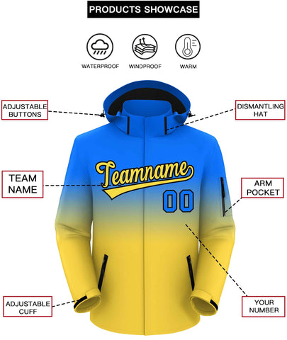 Custom Blue Yellow Gradient Fashion Outdoor Hooded Waterproof Jacket